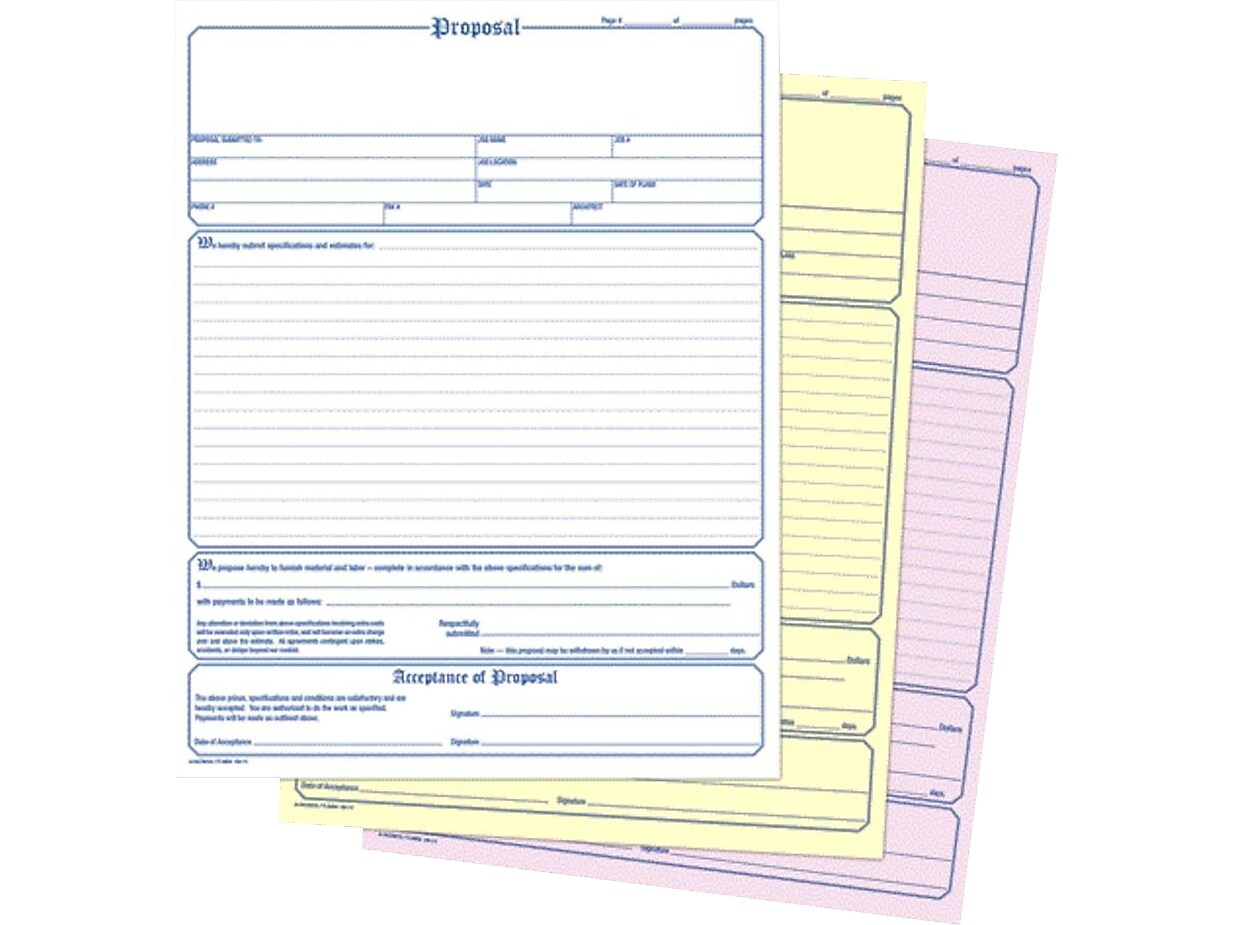 Adams 3-Part Carbonless Contractor Proposal Forms, 8.5" x 11.44", 50 Sets/Book (NC3819)
