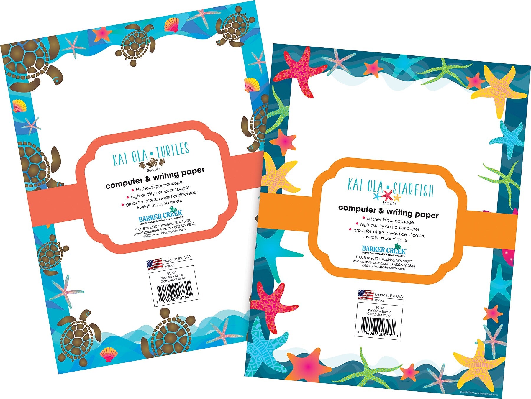 Barker Creek Kai Ola Computer Paper, 8.5" x 11", 60 lbs., Multicolored, 100 Sheets/Pack (BC4013)
