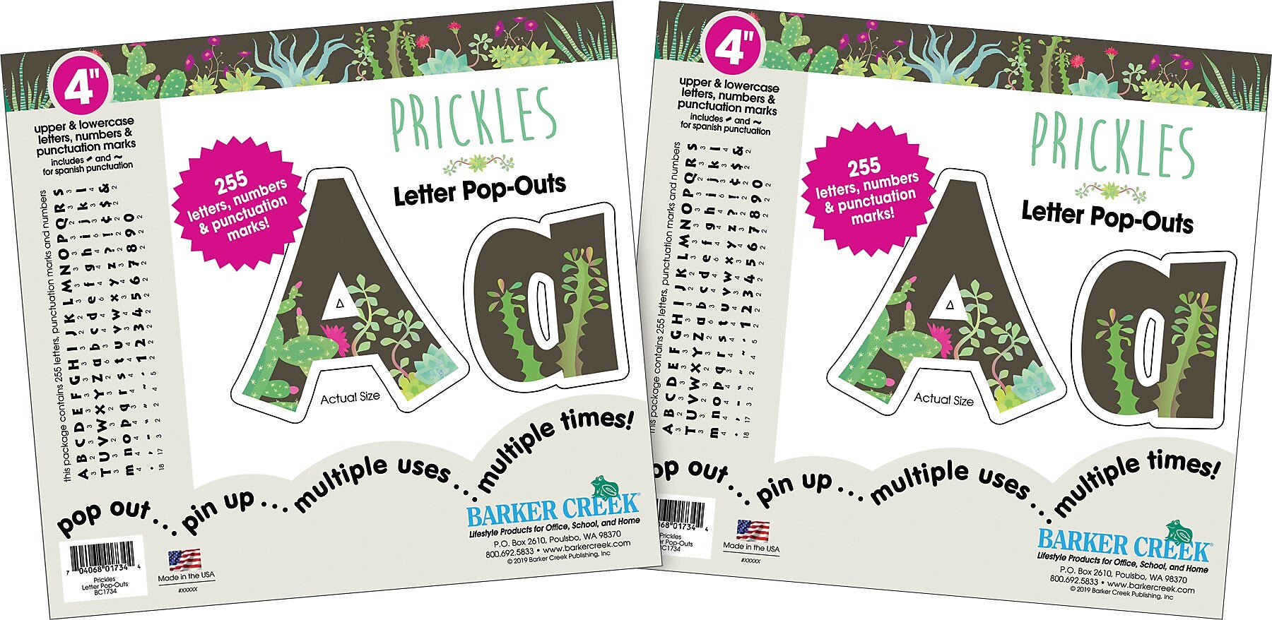 Barker Creek Petals & Prickles  4" Letters and Numbers, Multicolored, 510/Pack (BC3996)