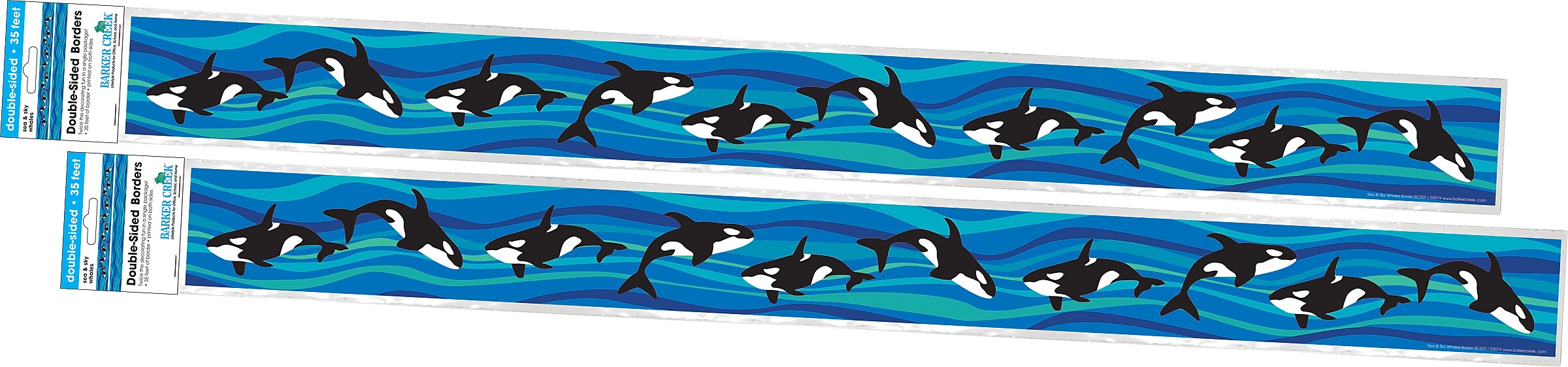 Barker Creek Double-Sided Border, 35" x 3", Sea & Sky Whales, 24/Pack (BC4008)