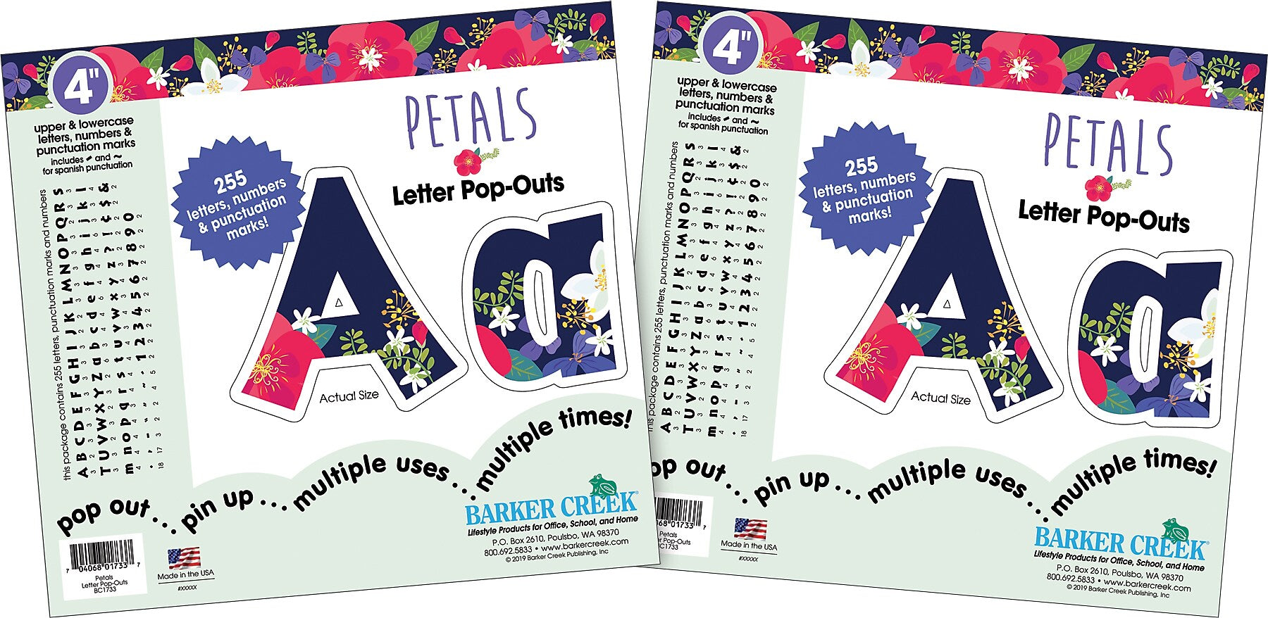 Barker Creek Petals & Prickles  4" Letters and Numbers, Multicolored, 510/Pack (BC3982)