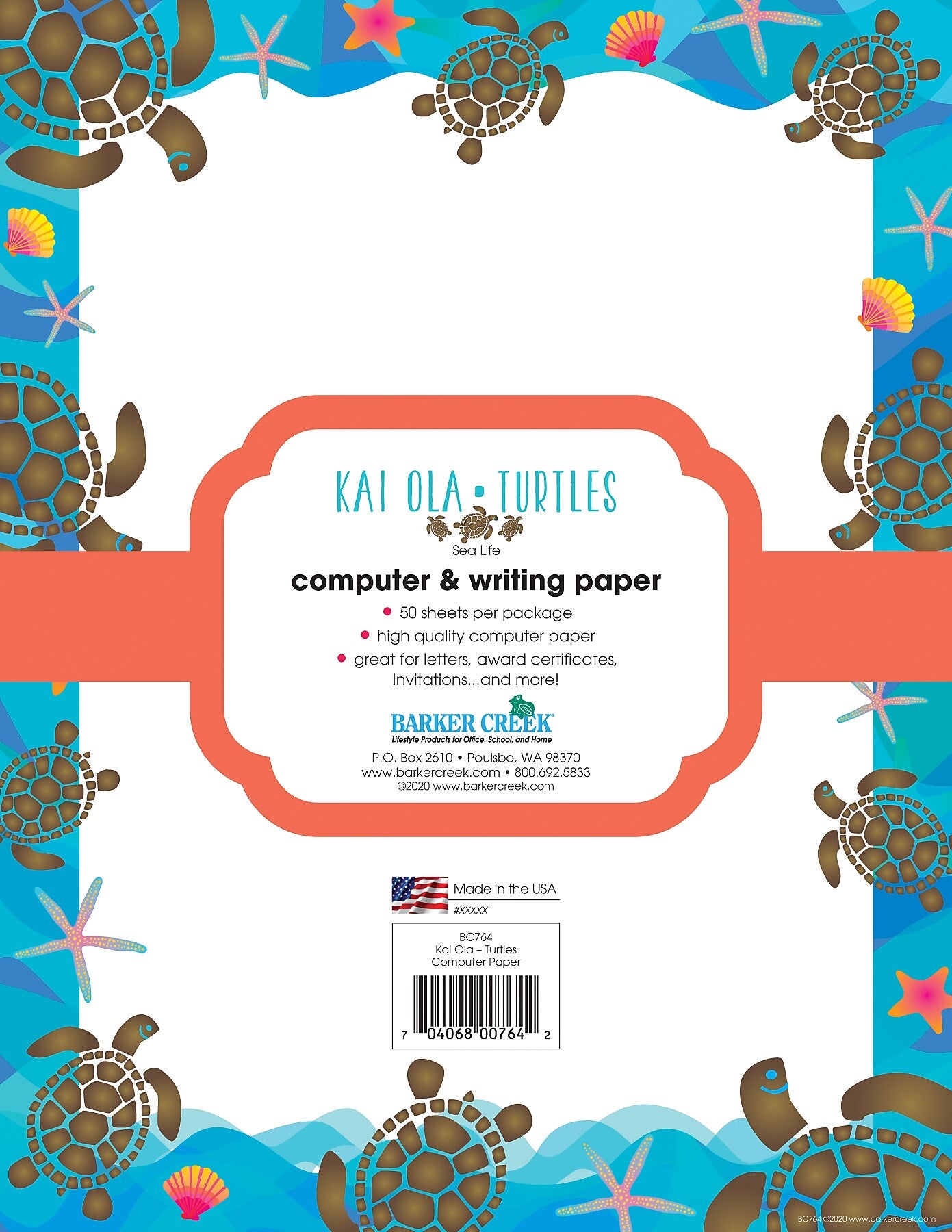 Barker Creek Kai Ola Computer Paper, 8.5" x 11", 60 lbs., Multicolored, 50 Sheets/Pack (BC764)