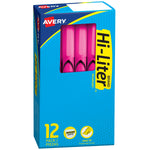 Avery Hi-Liter Stick Highlighters, Chisel, Pink, Dozen (23592)