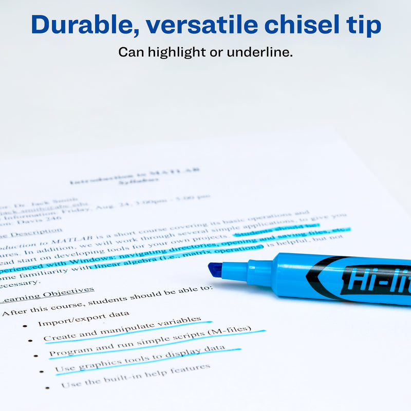 Avery Hi-Liter Desk Style Highlighters, Chisel Tip, Blue, Dozen (24016)