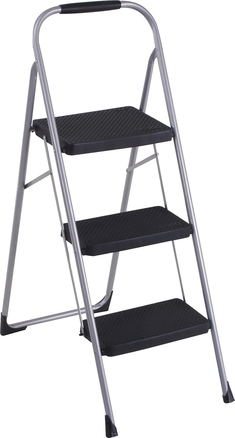 Cosco 3-Step Big Step Folding Stool, 200 lb Capacity, Light Gray(11408PBL1E)