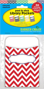 Barker Creek Nautical Chevron Peel & Stick Library Pockets, 5.125" x 3.5", 30/Pack (1232)