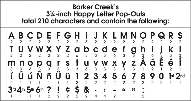 Barker Creek Happy  3.25" Letters and Numbers, Multicolored, 210/Pack (1721)