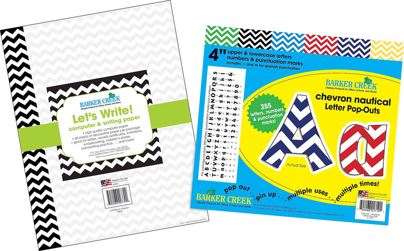 Barker Creek Chevron  4" Letters and Numbers, Multicolored, 305/Pack (5000)