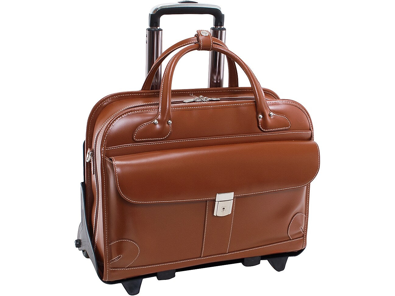 McKlein Lakewood Leather Briefcase, Laptop Compatible, Rolling, TSA Checkpoint Friendly, Brown (96614)