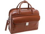 McKlein Lakewood Leather Briefcase, Laptop Compatible, Rolling, TSA Checkpoint Friendly, Brown (96614)