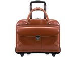 McKlein Lakewood Leather Briefcase, Laptop Compatible, Rolling, TSA Checkpoint Friendly, Brown (96614)