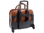 McKlein Lakewood Leather Briefcase, Laptop Compatible, Rolling, TSA Checkpoint Friendly, Brown (96614)