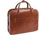 McKlein Lakewood Leather Briefcase, Laptop Compatible, Rolling, TSA Checkpoint Friendly, Brown (96614)