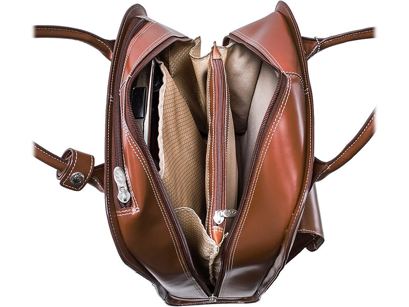 McKlein L Series Ladies' UPTOWN Leather Briefcase, Laptop Compatible, Rolling, Brown (97694)