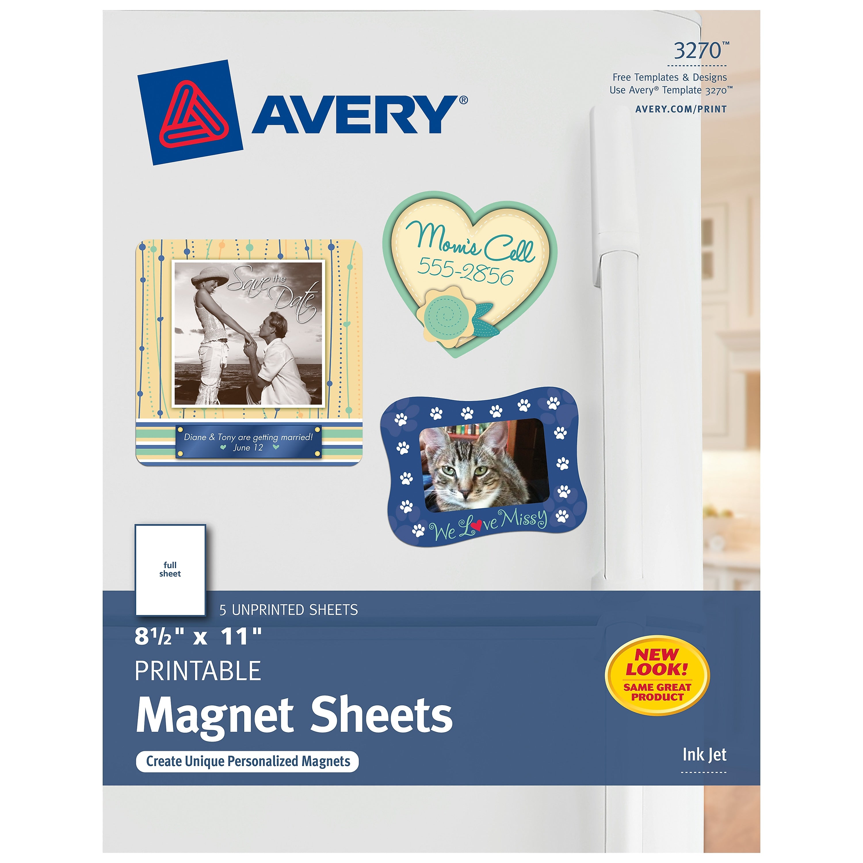 Avery Inkjet Specialty Labels, 8.5" x 11", White, 5/Pack (3270)