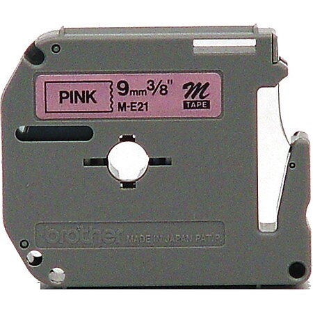 Brother M-E21 Label Maker Tape, 3/8"W, Black on Pink