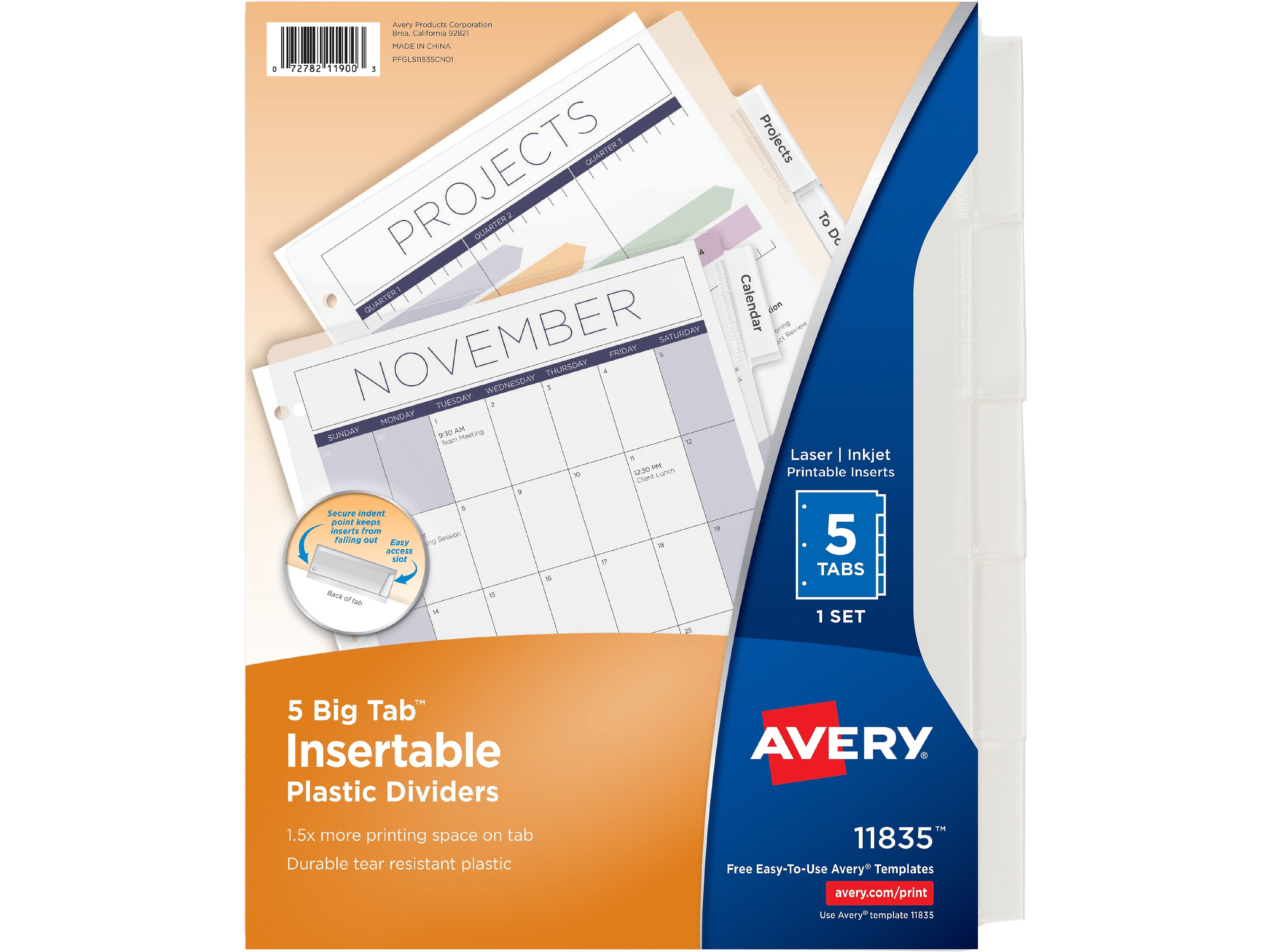 Avery Big Tab Insertable Plastic Dividers, 5 Tab, Clear (11835)