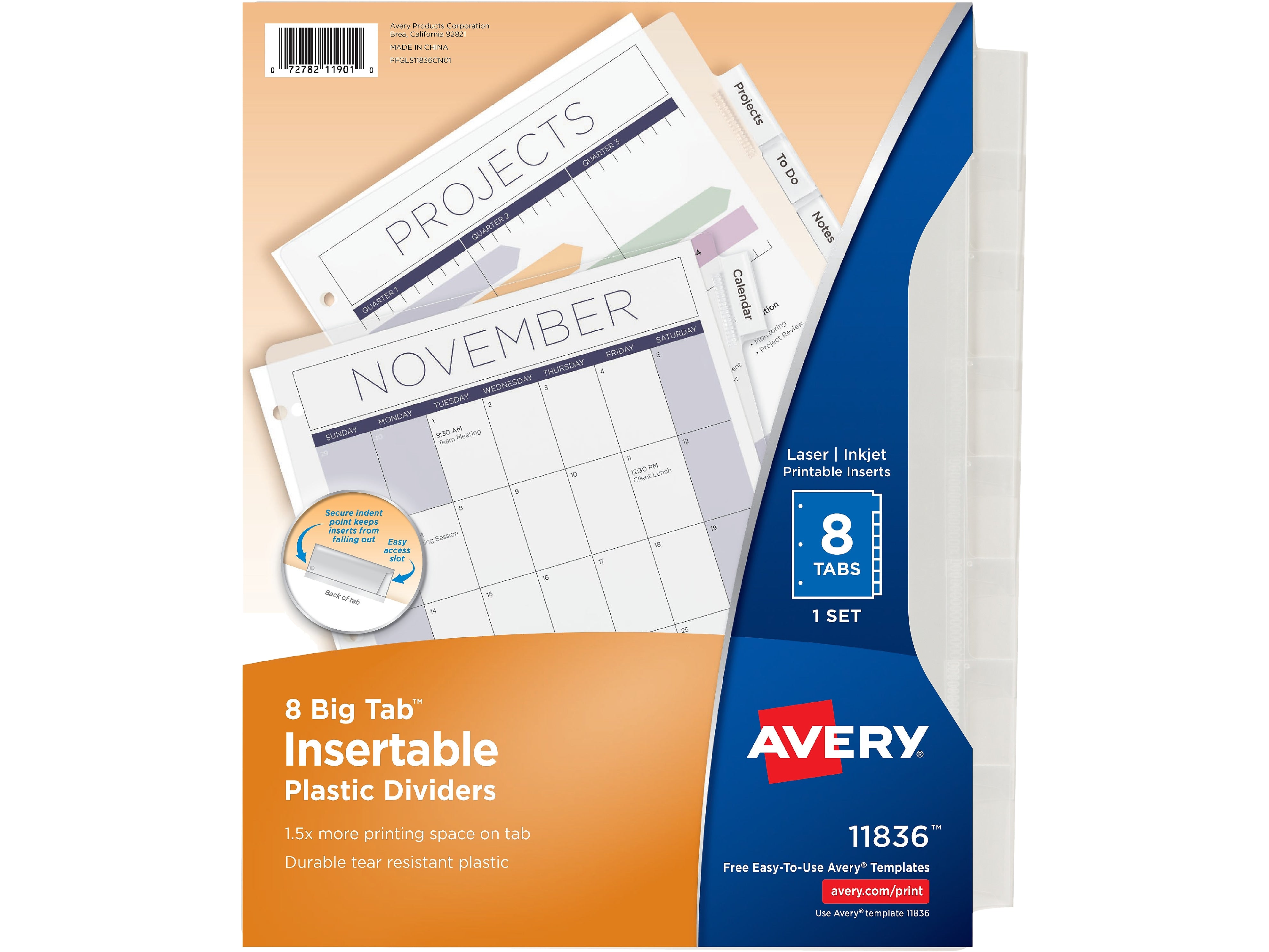 Avery Big Tab Insertable Plastic Dividers, 8 Tab, Clear (11836)