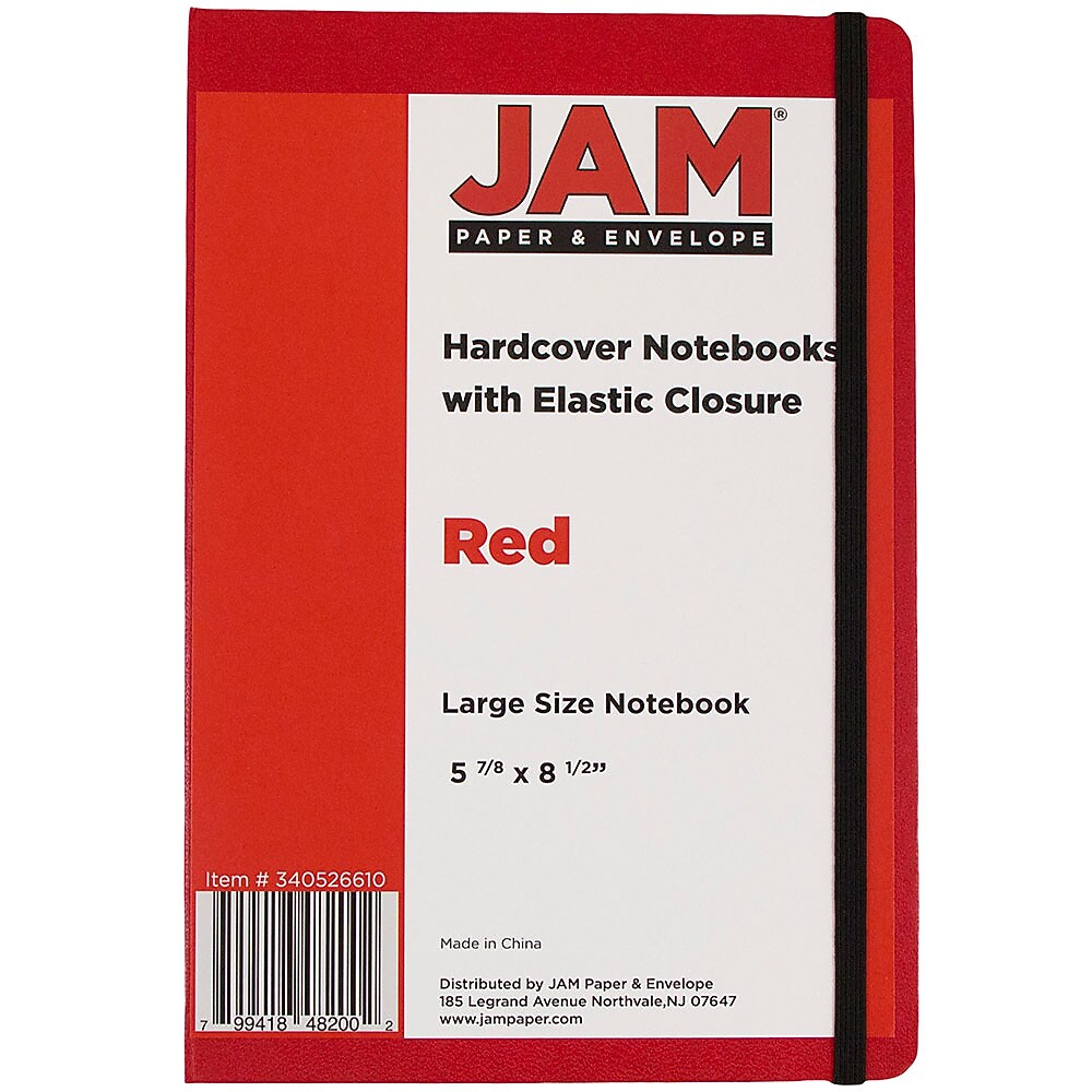 JAM Paper 1-Subject Pocket Notebook, 5.875" x 8.5", Narrow Ruled, 100 Sheets, Red (340526610)