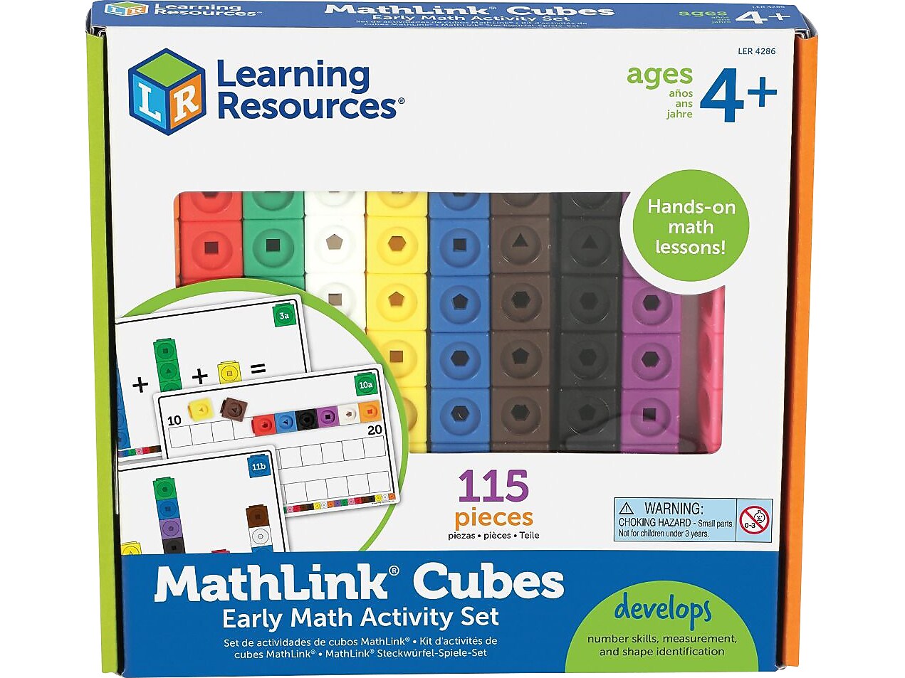 Learning Resources MathLink Cubes Early Math Activity Set, Assorted Colors, 115 Pieces/Set (LER 4286)