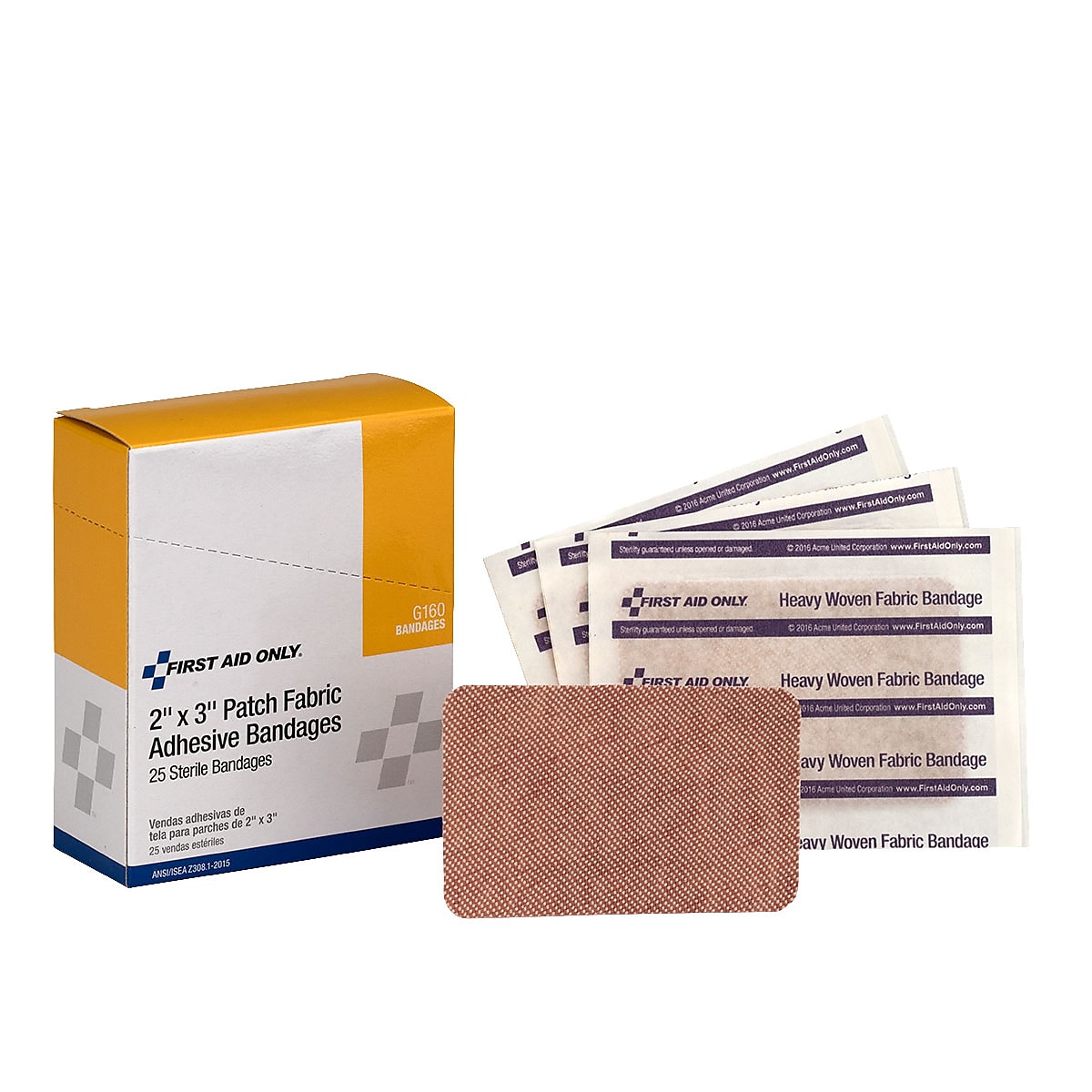 First Aid Only 2" x 3" Heavy Woven Fabric Adhesive Bandages, 25/Box (G160)