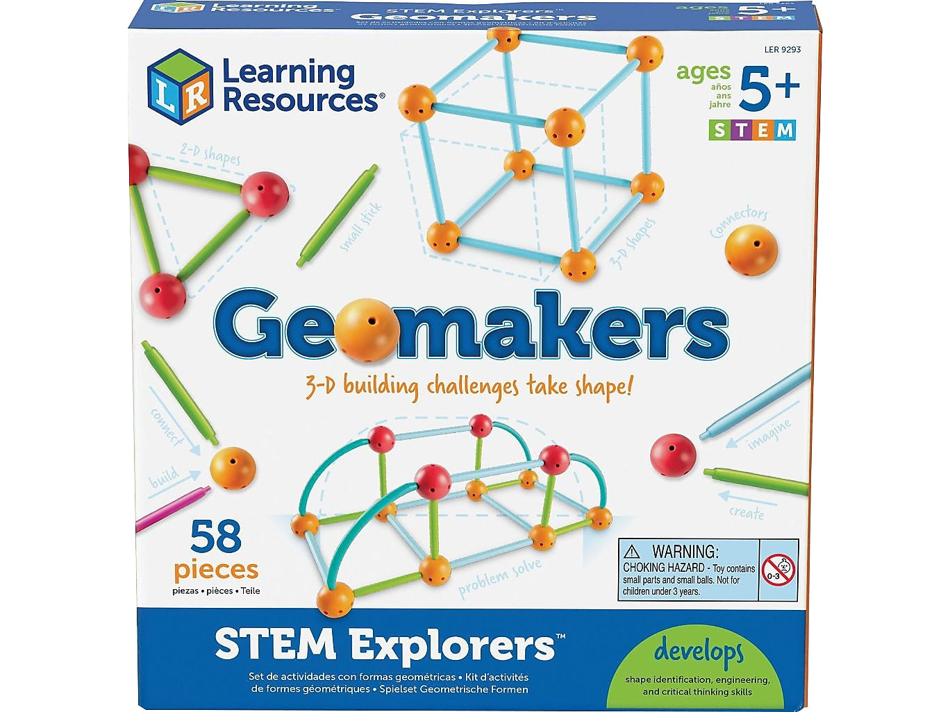 Learning Resources STEM Explorers Geomakers STEM Toy, Assorted Colors, 58 Pieces (LER9293)