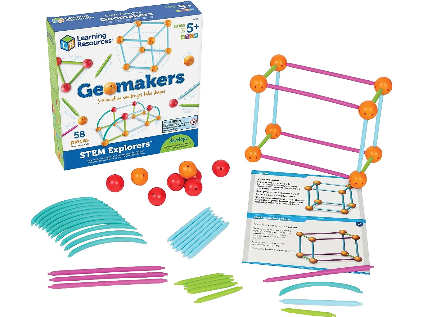 Learning Resources STEM Explorers Geomakers STEM Toy, Assorted Colors, 58 Pieces (LER9293)