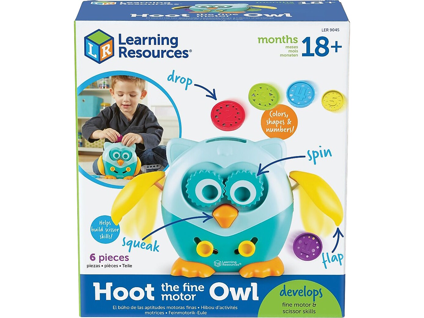 Learning Resources Hoot the Fine Motor Owl, Assorted Colors, 6 Pieces/Set (LER 9045)