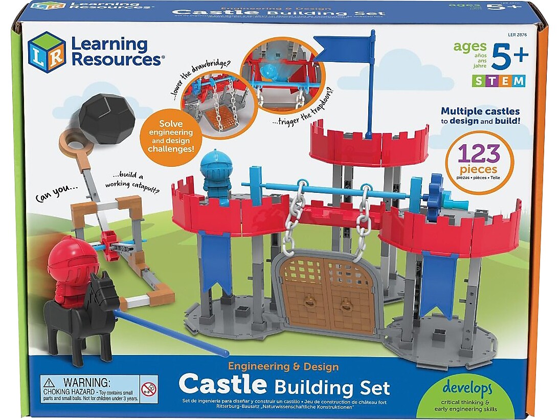 Learning Resources Engineering & Design Castle Building Set, Assorted Colors, 123 Pieces/Set (LER2876)