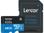Lexar High-Performance 633x 64GB microSDXC Memory Card with Adapter, Class 10, UHS-I (LSDMI64GBBNL633)