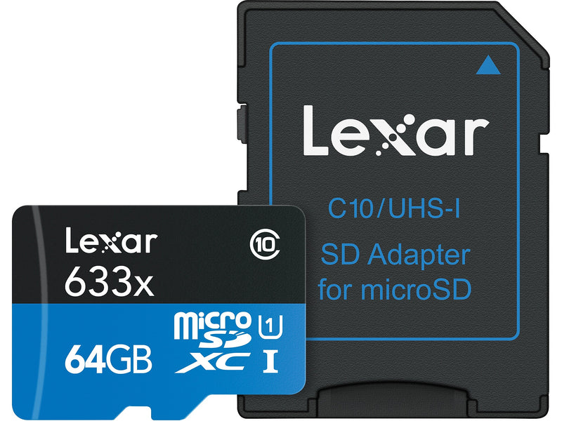 Lexar High-Performance 633x 64GB microSDXC Memory Card with Adapter, Class 10, UHS-I (LSDMI64GBBNL633)