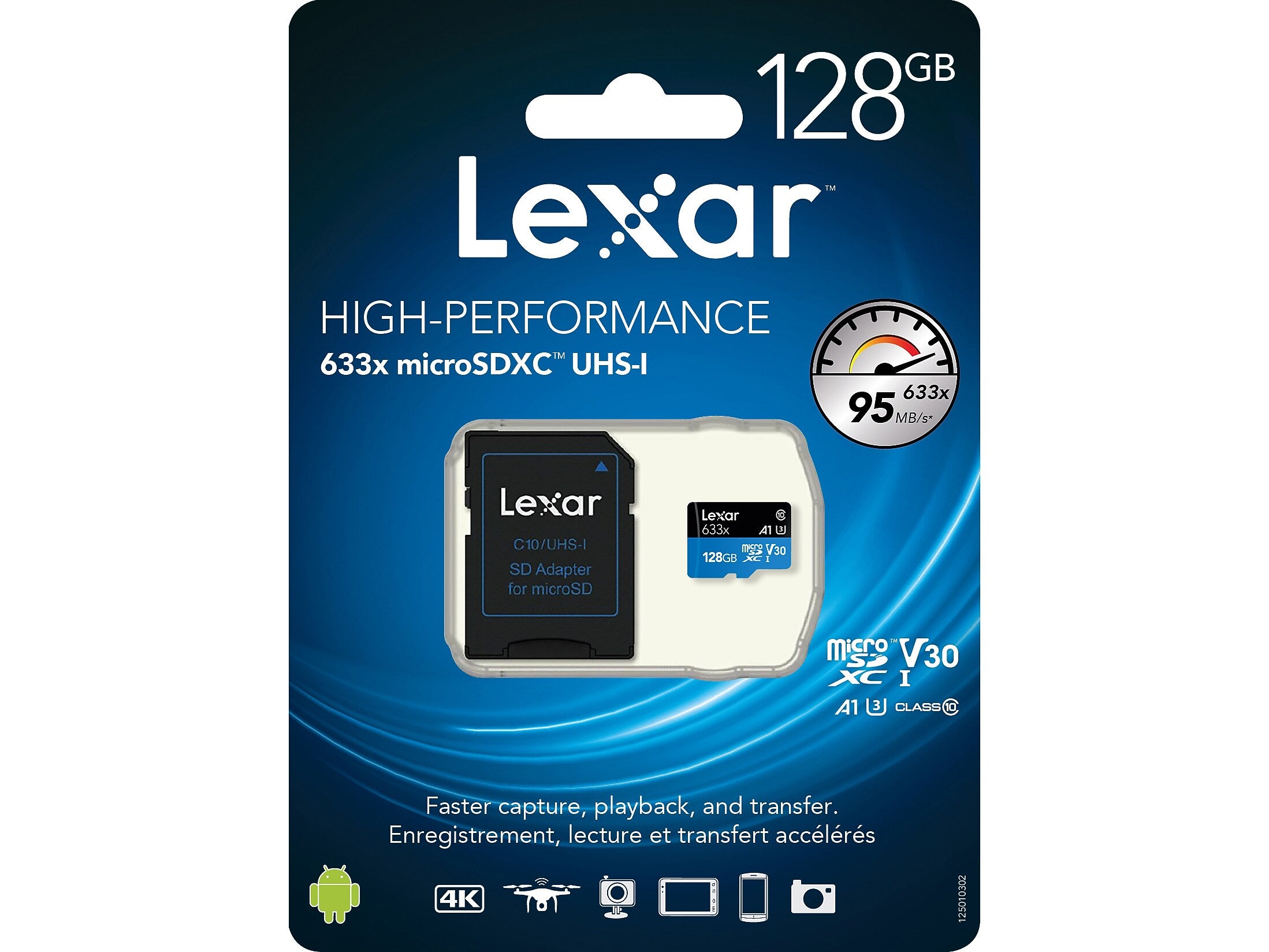 Lexar High-Performance 633x 128GB microSDXC Memory Card with Adapter, Class 10, UHS-I (LSDMI128BBNL633)