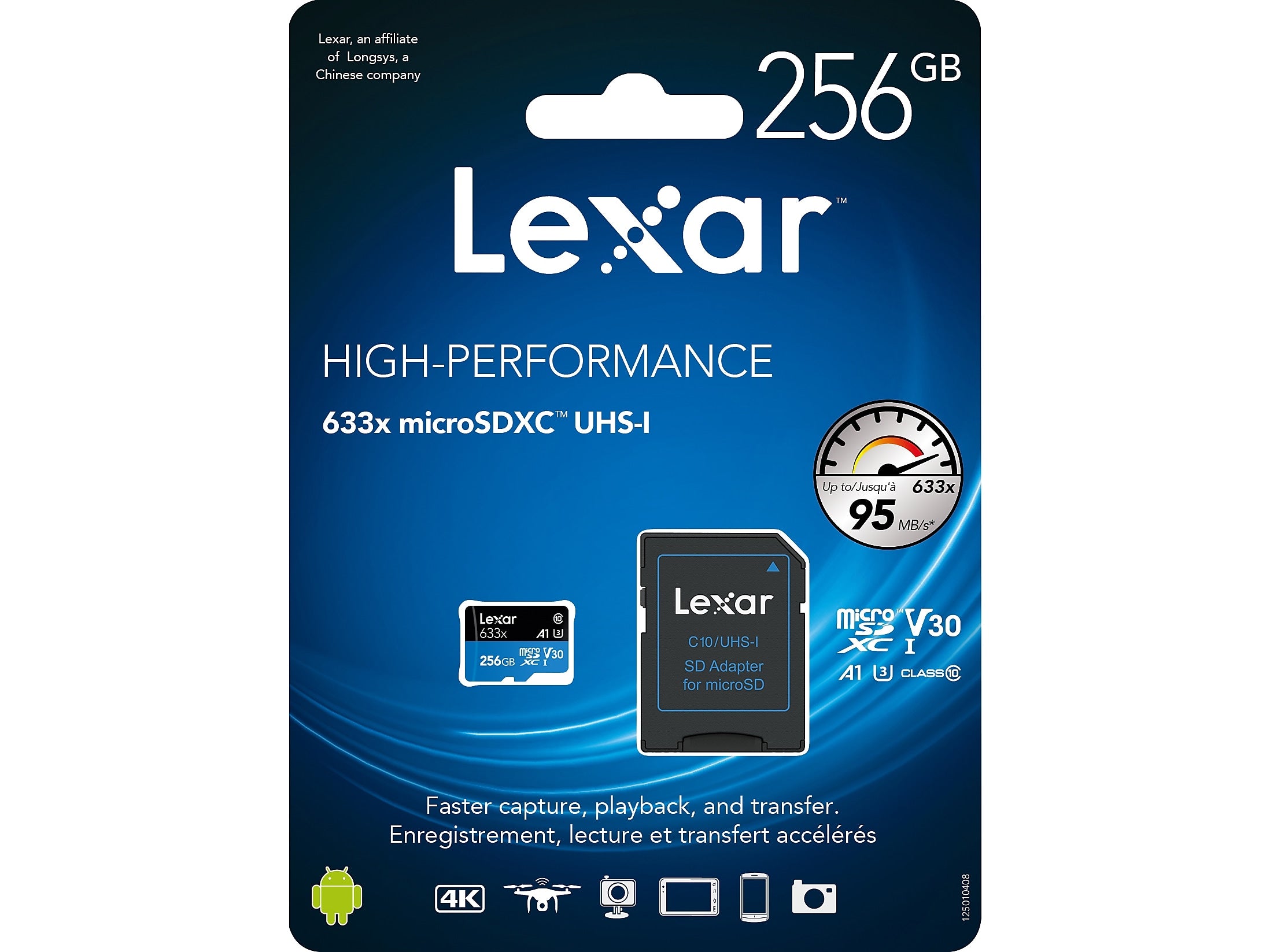 Lexar High-Performance 633x 256GB microSDXC Memory Card with Adapter, Class 10, UHS-I (LSDMI256BBNL633)