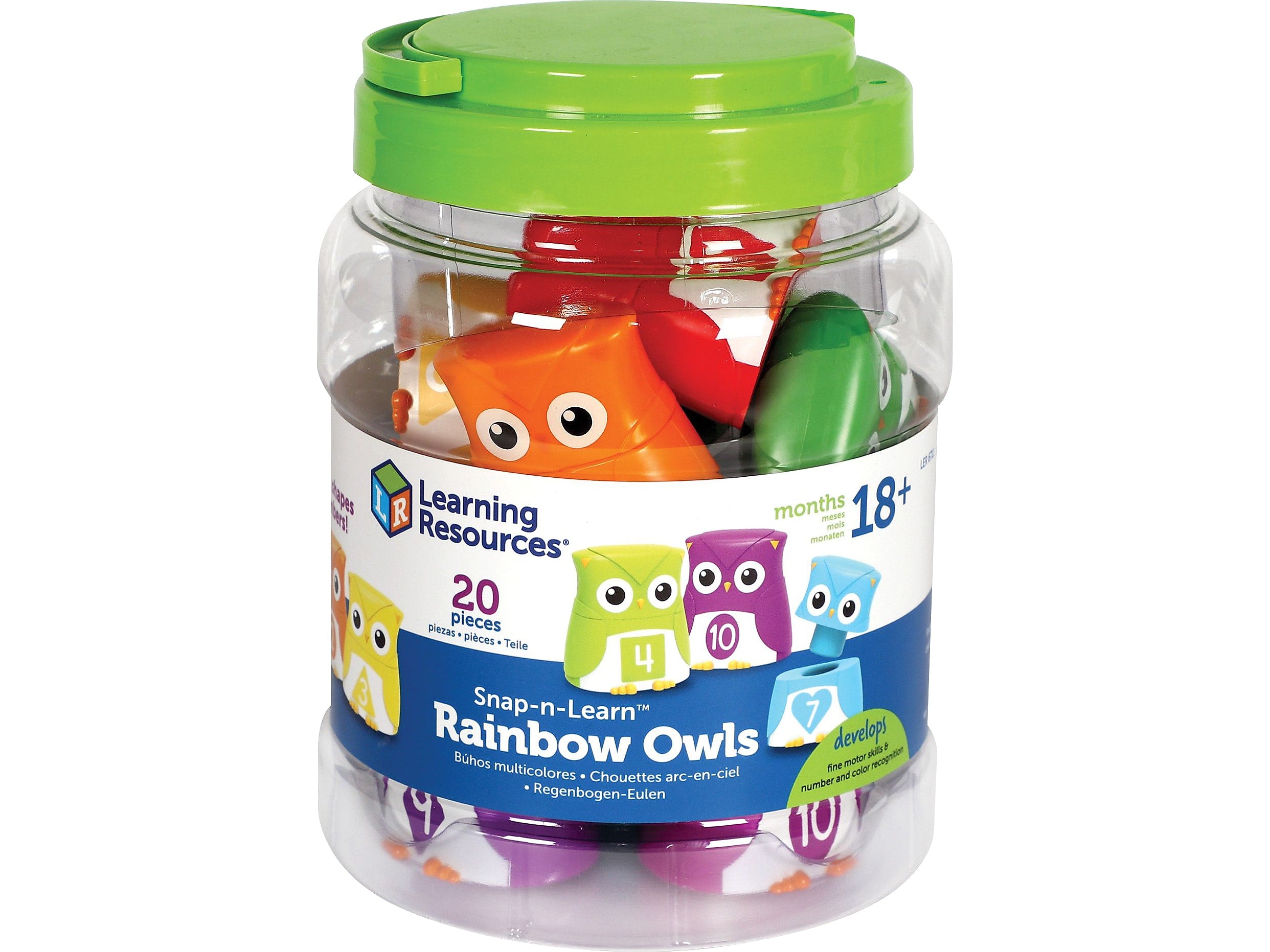 Learning Resources Snap-n-Learn Owls, Assorted Colors, 20 Pieces/Set (LER 6711)