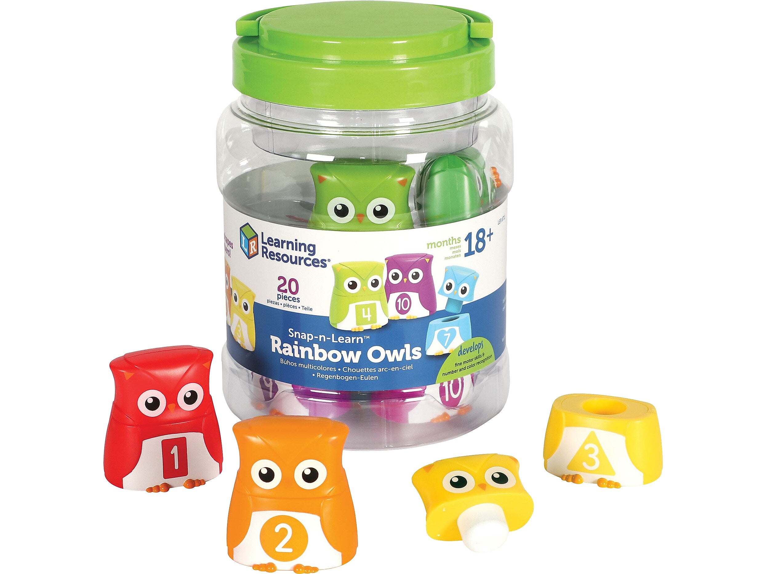 Learning Resources Snap-n-Learn Owls, Assorted Colors, 20 Pieces/Set (LER 6711)
