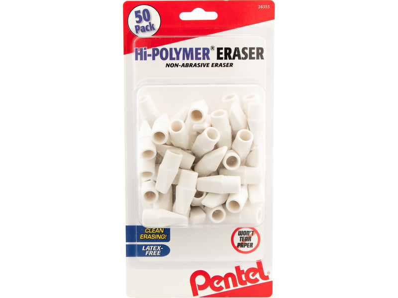 Pentel Hi-Polymer Cap Eraser, White, 50/Pack (ZEH02BP50)
