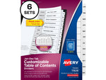 Avery Ready Index Table of Contents Paper Dividers, Jan-Dec Tabs, White, 6 Sets/Pack (11826)