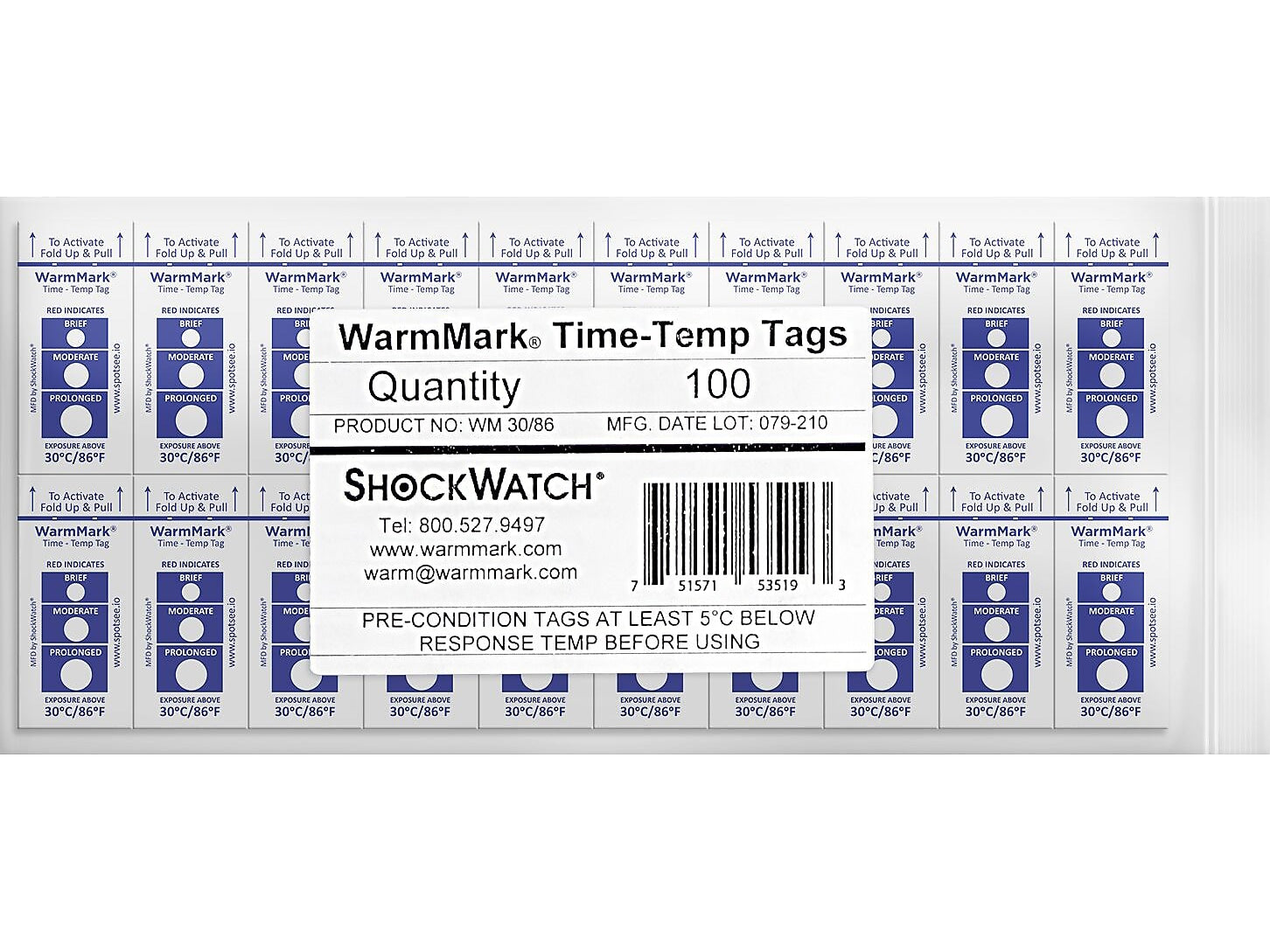 WarmMark Short-Run 30°C/86°F Chemical Temperature Indicator, 100/Pack (WM 30/86)