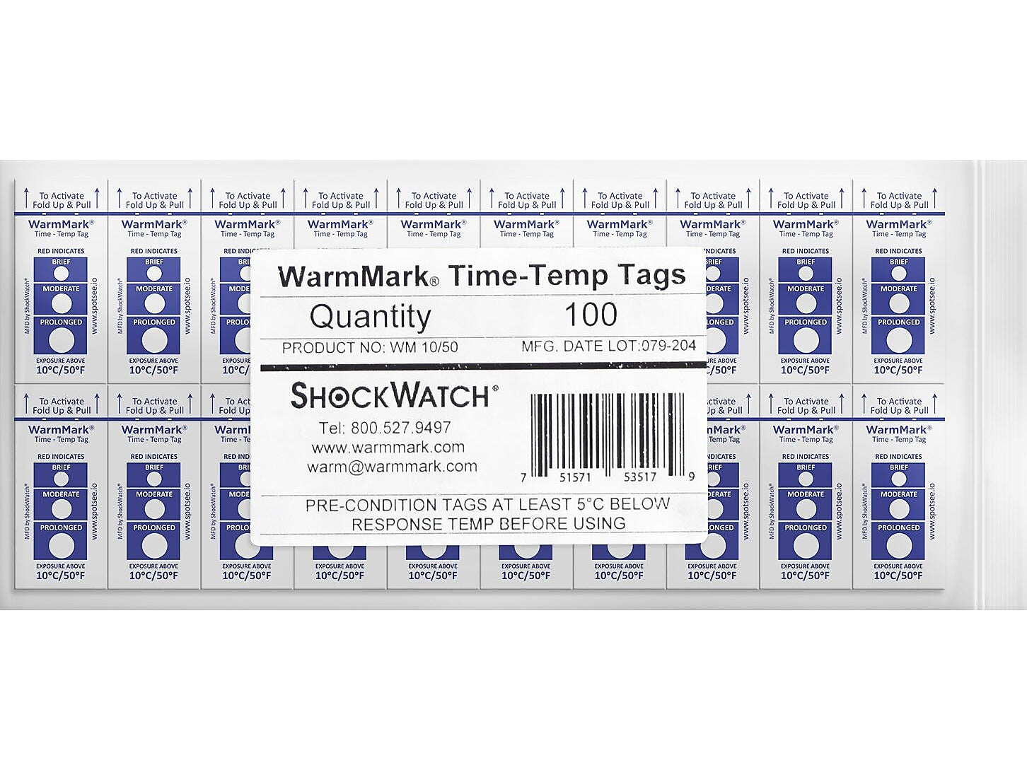 WarmMark Short-Run 10°C/50°F Chemical Temperature Indicator, 100/Pack (WM 10/50)
