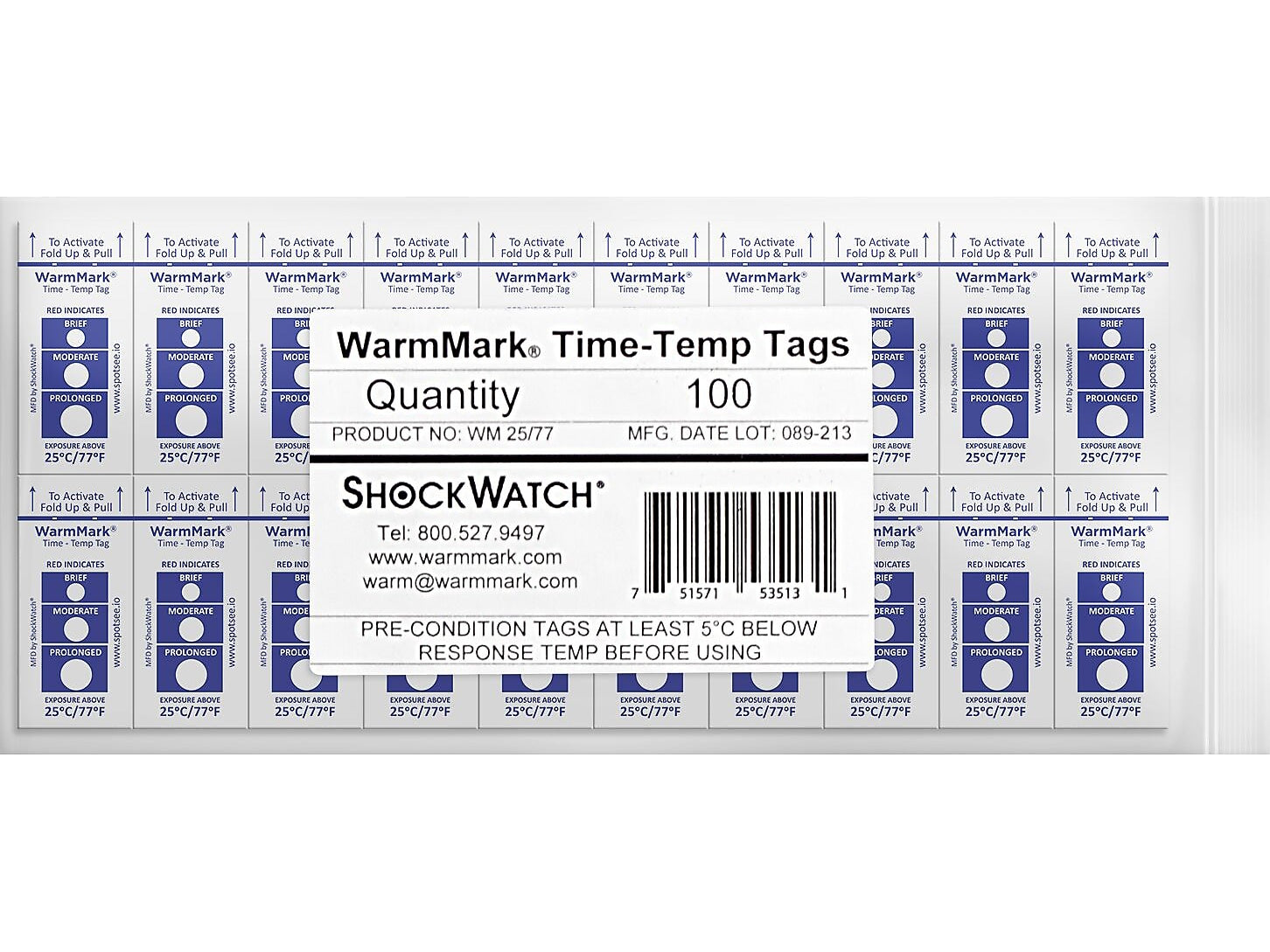 WarmMark Short-Run 25°C/77°F Chemical Temperature Indicator, 100/Pack (WM 25/77)