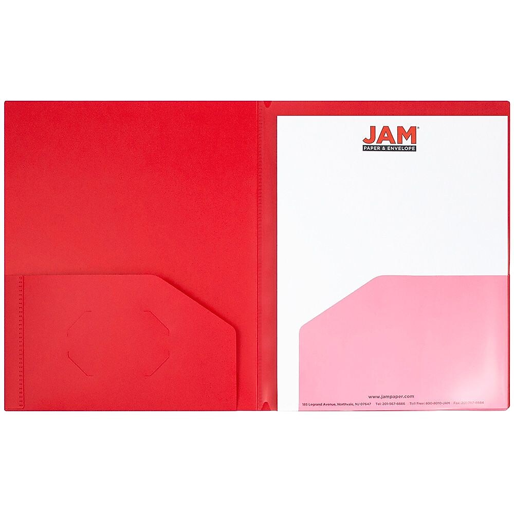 JAM Paper Heavy Duty 10-Pocket Plastic Folder Organizer, Red, 2/Pack (389MP10REJ)