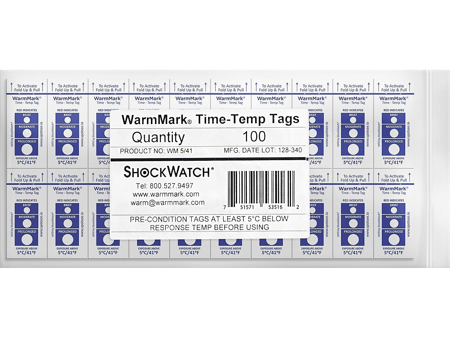 WarmMark Short-Run 5°C/41°F Chemical Temperature Indicator, 100/Pack (WM 5/41)