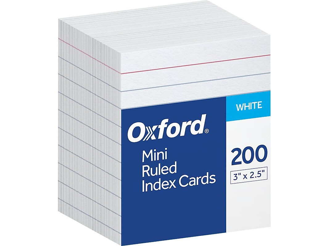 Oxford Mini Ruled 2.5" x 3" Index Cards, White, 200 Per Pack (OXF 10009)