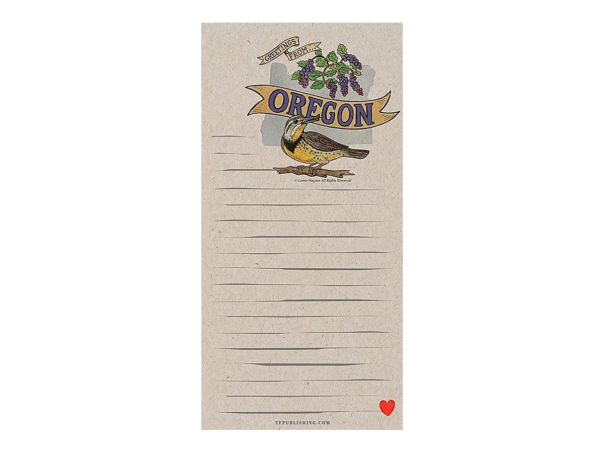 TF Publishing Oregon Memo Magnet Pad, 4" x 8", Line Ruled, Kraft, 52 Sheets/Pad, 1 Pad/Pack (99-OREGMP)