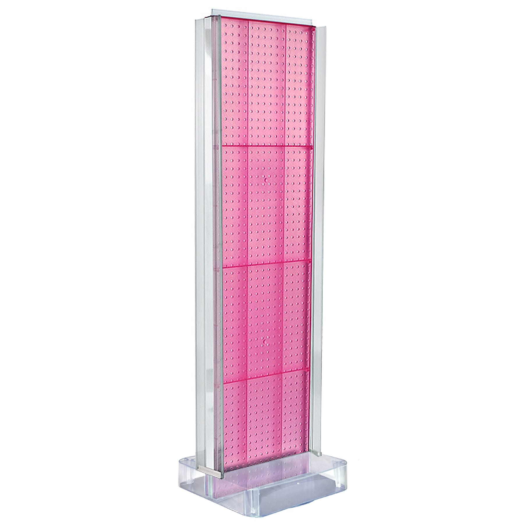 Two-Sided Pegboard Floor Display w/ C-Channel Sides on Studio Base. Panel Size: 16"W x 60"H, Pink (700778-PNK)