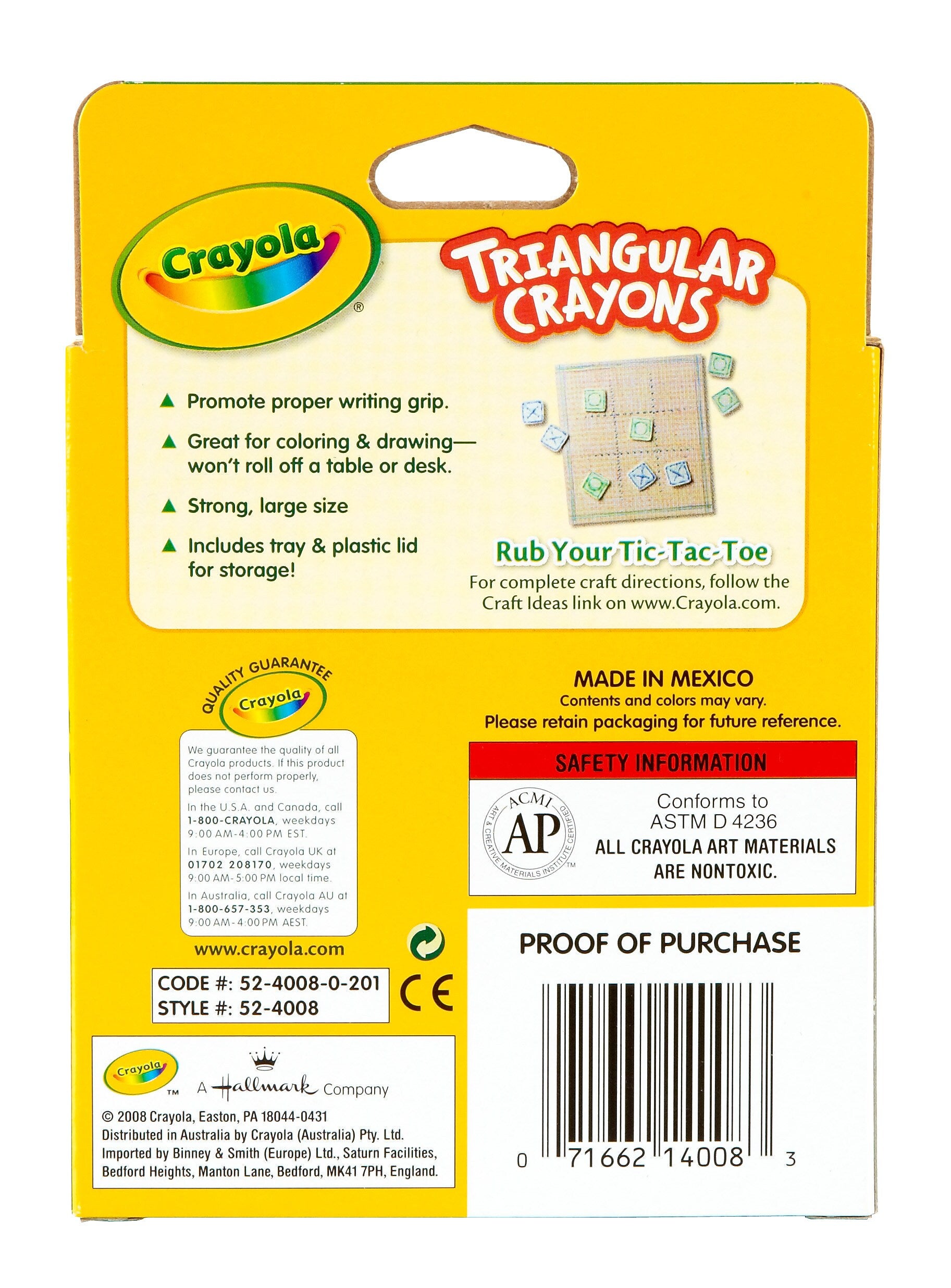 Crayola Triangular Crayons, Assorted Colors, 8/Box (52-4008)