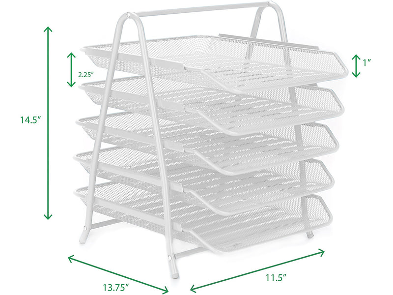 Mind Reader 5-Tier Stackable Paper Desk Tray Organizer, Metal, White (5TPAPER-WHT)