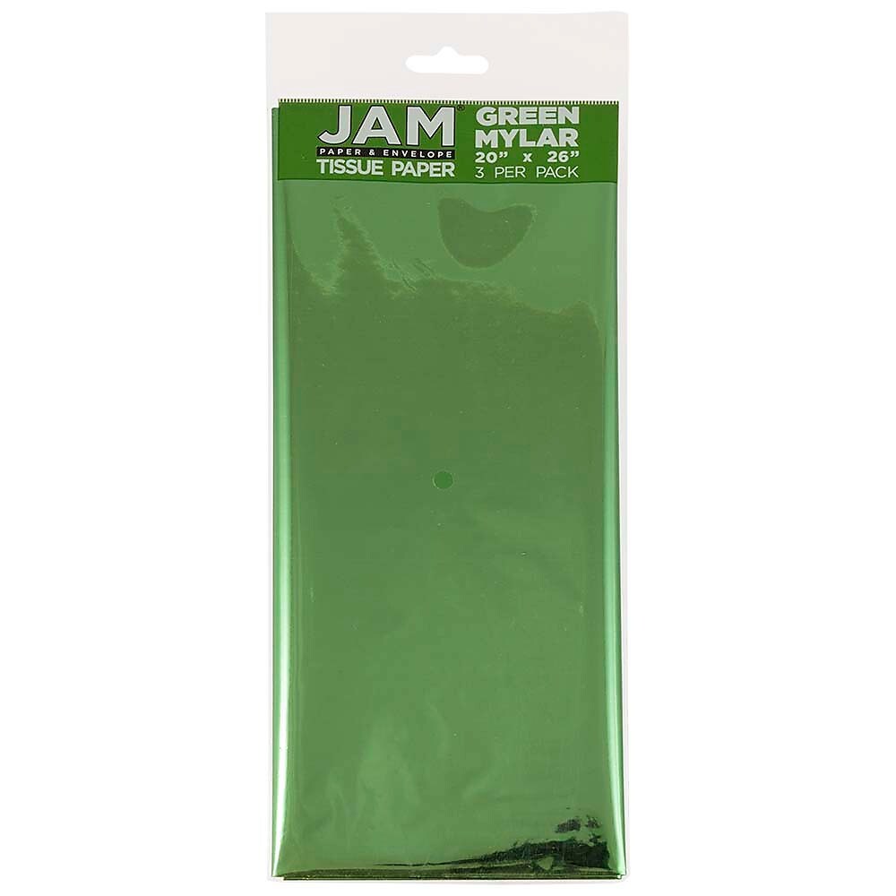 JAM Paper 20" x 26" Tissue Paper, Green Mylar, 3 Sheets/Pack (1172413)