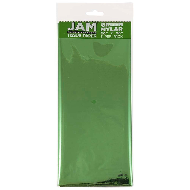 JAM Paper 20" x 26" Tissue Paper, Green Mylar, 3 Sheets/Pack (1172413)