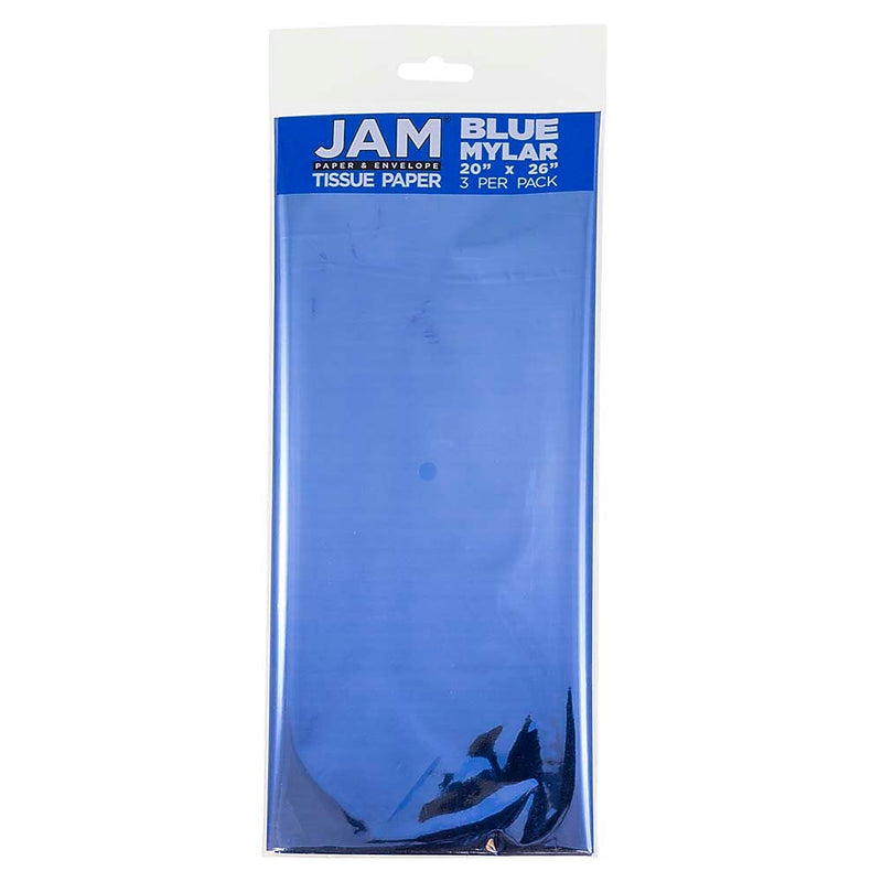 JAM Paper 20" x 26" Tissue Paper, Blue Mylar, 3 Sheets/Pack (1172412)